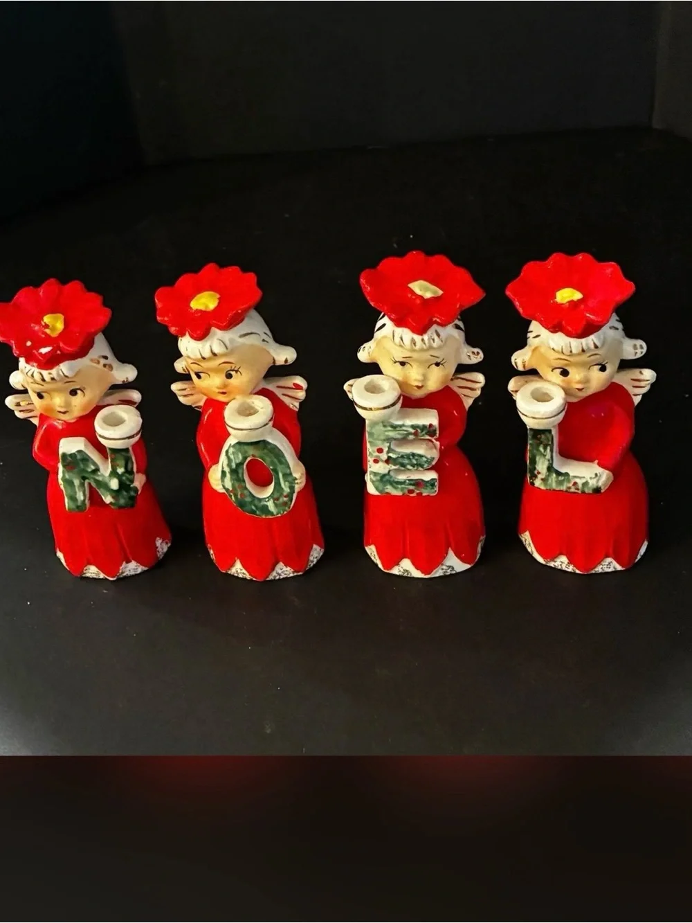 Vintage Mid Century Modern/MCM Commodore NOEL Poinsettia Head Candle Holders